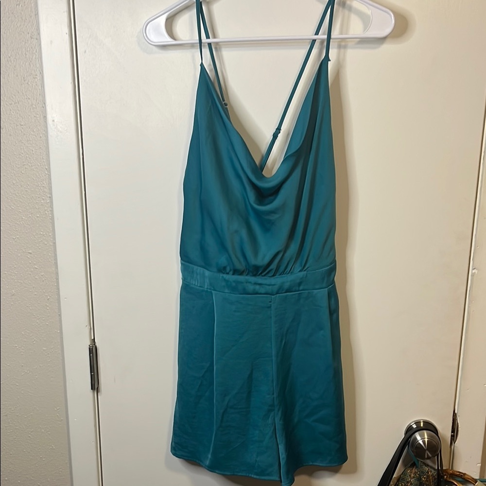 Glam Size L Teal Crossback Romper